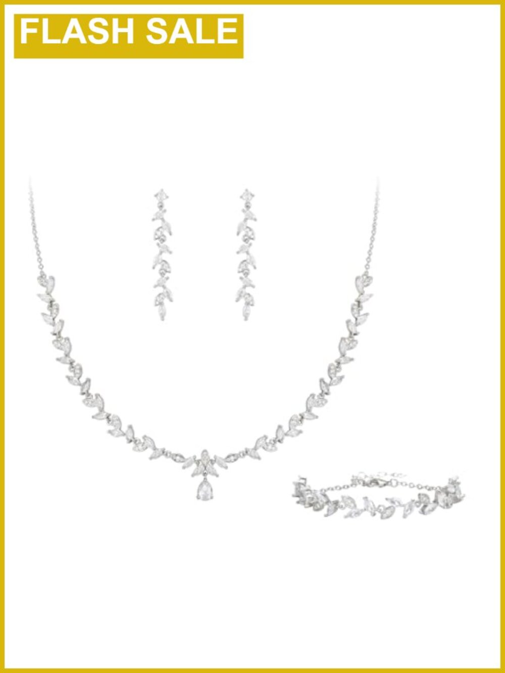 Cubic Zirconia Wedding Jewelry Set Necklace Bracelet Earrings for Bride